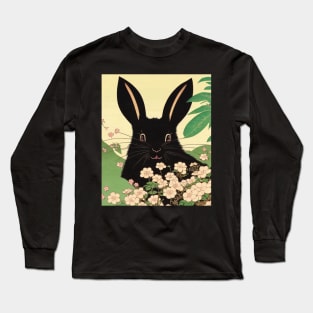 Black New Zealand Rabbit with Beautiful Ears in Garden Long Sleeve T-Shirt